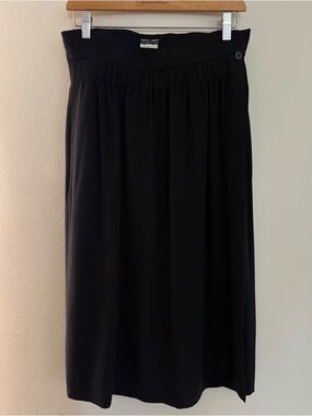 Vintage Giorgio Armani Black Midi 100% Silk Wrap Paperbag Waist Skirt